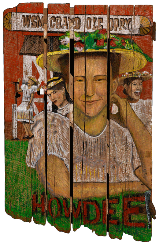 Minnie Pearl Howdee Acrylic on Darnwood